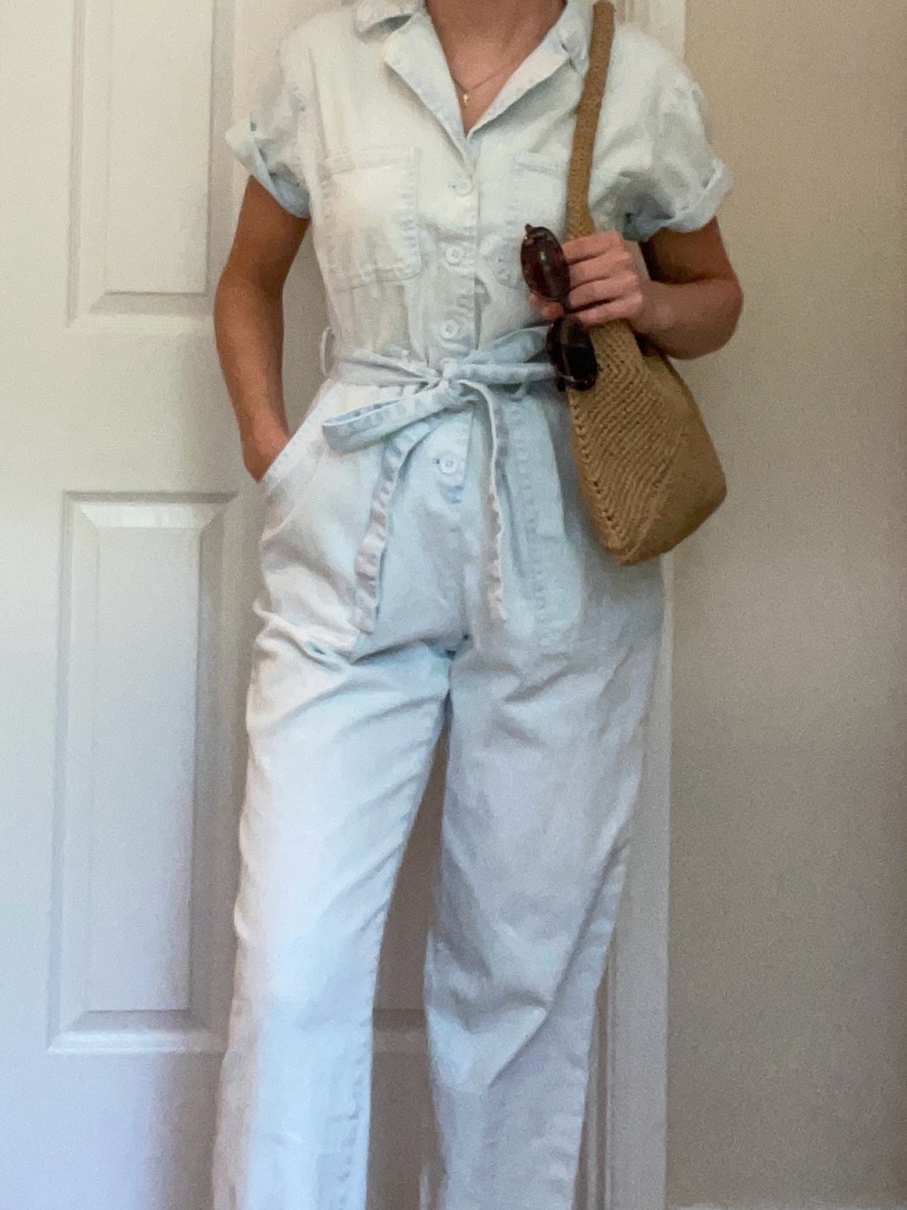 Light Blue soft denim Jumpsuit with Tie Waist